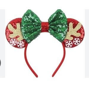 Unique Vintage Christmas Sequins Mouse Ears Headband NWOT